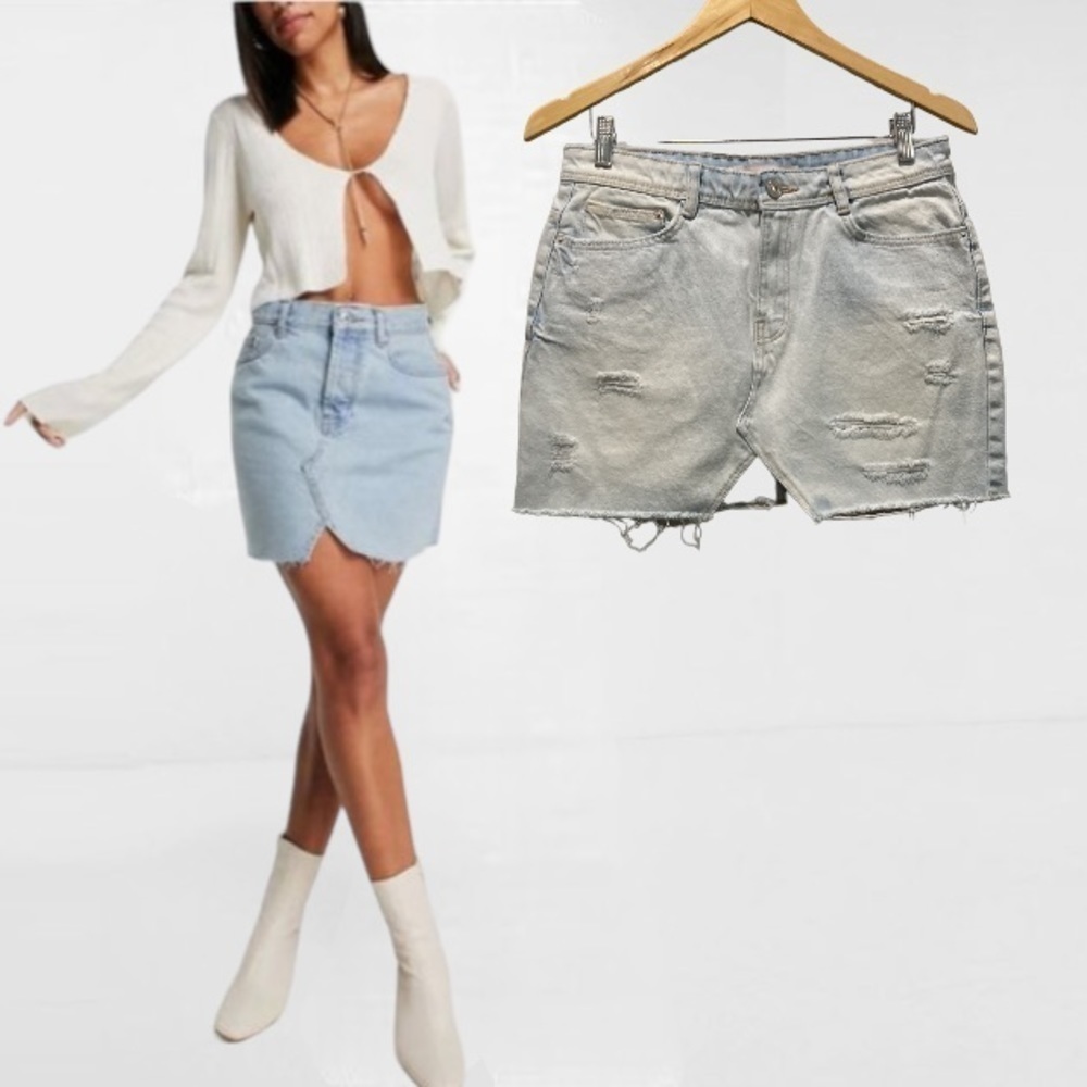 ZARA Light Blue Denim Jean Mini Skirt mediumโ